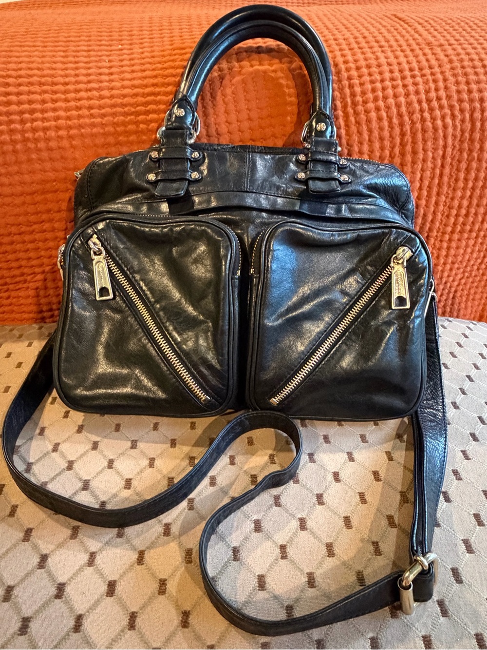Rebecca Minkoff Black Leather Satchel/Shoulder Bag with Dust Bag